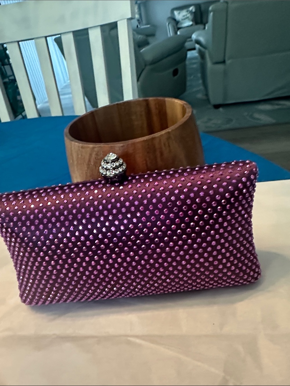 Embellished Purple Evening Clutch with Jeweled Closure